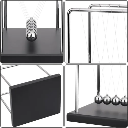 Vista 5 de SEVNPRIME Bolas de equilibrio de cuna de Newton con 5 cuentas grandes, juguetes de escritorio, decoraciones de oficina con base de madera negra