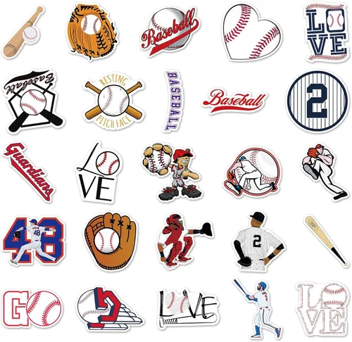 Vista 4 de JOICEE 50 calcomanías de béisbol, tatuajes de béisbol de vinilo impermeables para niños, adolescentes, niños y adultos, calcomanías deportivas
