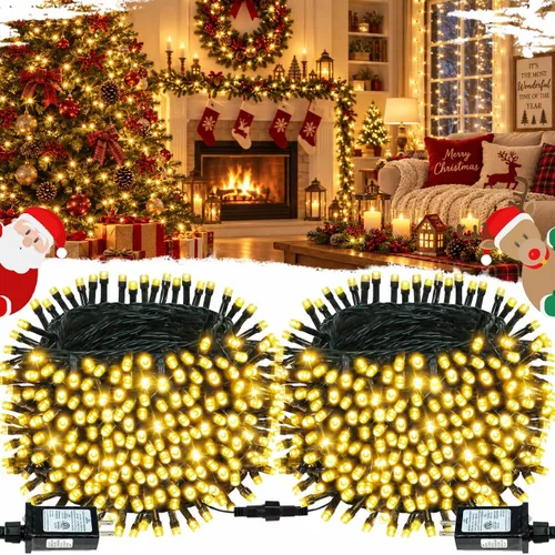 Vista 10 de OZS Guirnalda de luces de Navidad conectables rojas y blancas, paquete de 2 luces de Navidad de 164 pies en total de 400 LED para Rojo y blanco