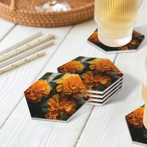 Vista 8 de Juego de 4 posavasos de cerámica para bebidas para tipos de tazas, posavasos de caléndula para protección de mesa, posavasos absorbentes para mesa