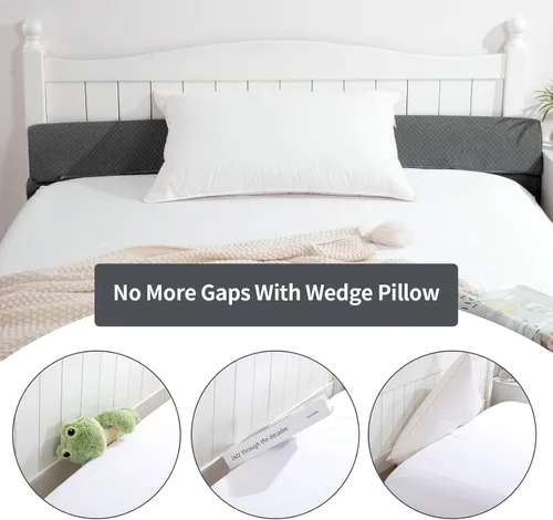Vista 6 de Almohada de cuña para cabecera, relleno de espacio de cama tamaño King gris, almohada de cuña plegable para cabecero, relleno de colchón de espuma