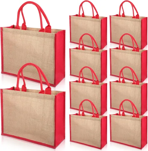 Vista 14 de Shappy Paquete de 10 bolsas de arpillera reutilizables en blanco, Verde Jute Tote, Grocery Bag, Bridesmaid Gifts, Bachelorette Party, Beach Trips