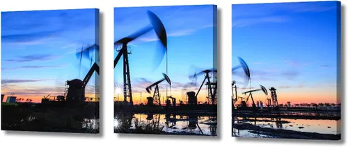 Vista 44 de TUMOVO Bombas de aceite en la puesta de sol para dormitorio, industria de petróleo y gas, pinturas de pared de 3 piezas de arte de pared de petróleo