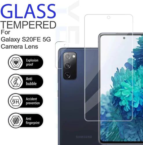 Vista 2 de Protector de pantalla de vidrio templado transparente para Galaxy S20 FE HD + protectores de lente de cámara, [2+2 unidades] [vidrio 3D]