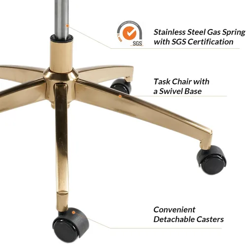 Vista 7 de HULALA HOME Silla de oficina ejecutiva moderna, silla de escritorio ergonómica copetuda de piel sintética con base chapada en oro y reposabrazos