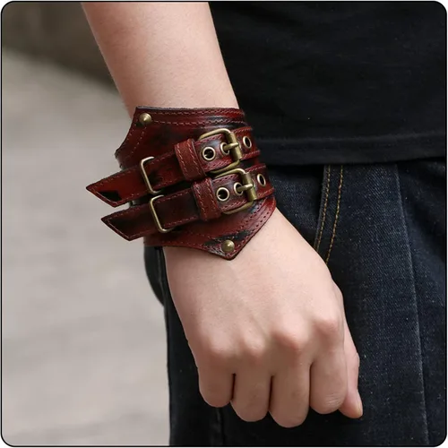 Vista 7 de Pulsera de cuero ancho con hebilla de cinturón punk rock