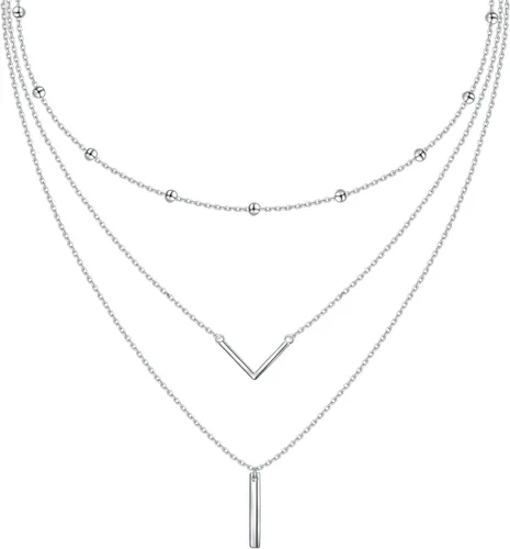 Vista 8 de Gargantilla con colgante de triple capa de plata esterlina S925 para mujer de 16 pulgadas + 2 pulgadas