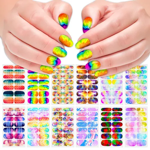 Vista 8 de 12 hojas de tiras de esmalte de uñas, autoadhesivas, calcomanías de uñas de gel, envolturas completas para mujeres y niñas, diseño de grafiti, cielo