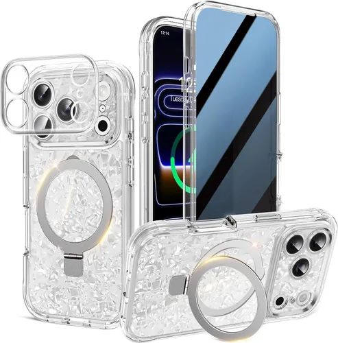 Vista 35 de Funda magnética de privacidad para iPhone 17 Pro Max [Cartulina Aurora con purpurina] [Soporte magnético invisible] protector de pantalla integrado