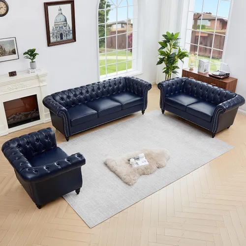 Vista 13 de QHITTY Juego de 2 piezas para sala de estar, Sofá Seccional Chesterfield Silla Contemporáneo Tapizado de Terciopelo Loveseat Juego de Sofás