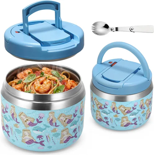 Vista 8 de MAXSO Tarro de comida aislado al vacío de 14 onzas con tapa de hebilla de cuchara, termo de sopa para niños para comida caliente, boca ancha, Negro