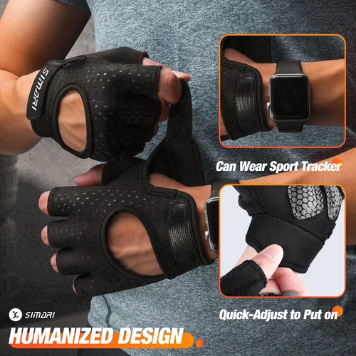 Vista 5 de SIMARI Guantes de entrenamiento transpirables para hombres y mujeres, guantes acolchados para levantamiento de pesas con gran agarre, protección