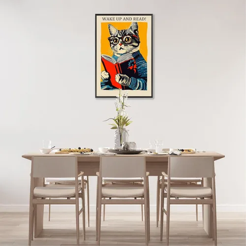 Vista 7 de Póster vintage de gato y libro, arte de pared inspirador, arte de lectura clásico para amantes de los libros, pintura para sala de estar, oficina