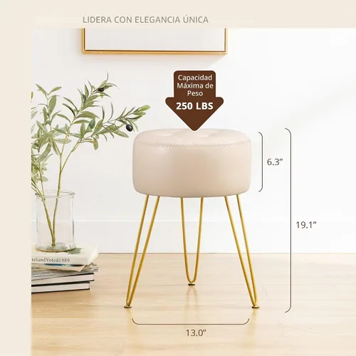 Vista 2 de LUE BONA Taburete Silla de Tocador de Cuero Sintético para Cuarto de Maquillaje, Taburete Almendra para Tocador, 19" de Altura, Taburete Silla