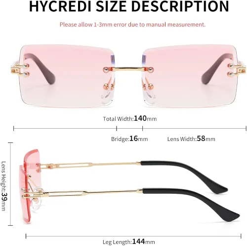 Vista 3 de KAMMPT Gafas de sol sin montura para mujeres y hombres lentes teñidas de metal dorado sin marco unisex rectángulo lentes