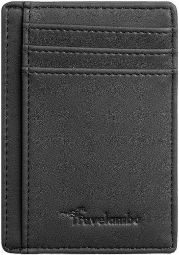 Vista 7 de Travelambo Bolsillo frontal Minimalista Cuero Slim Cartera RFID Bloqueo
