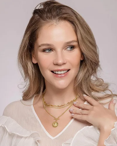 Vista 2 de Collares de capas para mujer, collar con colgante de oro para mujer, collares de oro para mujer, collar delicado para mujer, collar de oro de 18