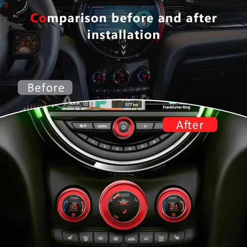 Vista 4 de Auovo Cubiertas de perilla de volumen para MINI Cooper - Compatible con anillos de interruptor de aire acondicionado 2014-2022