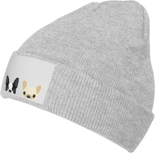 Vista 2 de Boston Terrier y Bulldog Francés Amigos Gorro de punto Gorro de invierno cálido al aire libre Gorro de punto Base Calavera