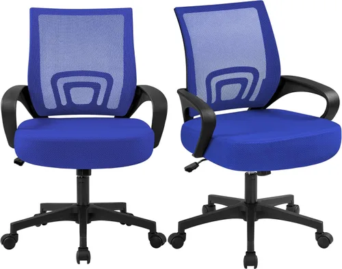 Vista 15 de Yaheetech Silla de oficina con respaldo medio, silla de escritorio giratoria con soporte lumbar, silla de malla ergonómica para computadora de Negro