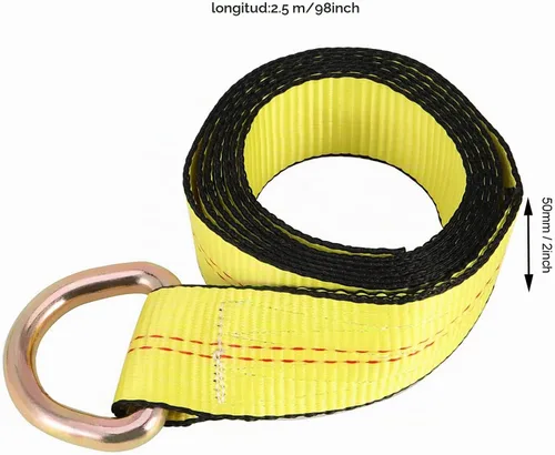 Vista 2 de JOIKIT Paquete de 4 Correas de Remolque Tipo Lazo de 2 Pulgadas x 8.2 Pies con Anillo en D Amarre Automático para Elevador de Ruedas, Grúa Amarillo