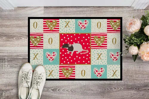 Vista 2 de Caroline's Treasures CK5459MAT Dumbo Rat Love Felpudo de 18 x 27 pulgadas, tapete rojo para puerta delantera para interiores y exteriores