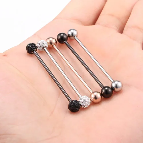 Vista 2 de Ruifan Piercings de 14 g de acero inoxidable Industrial Barbell para cartílago de la oreja joyería1 1/2 pulgadas (38 mm)