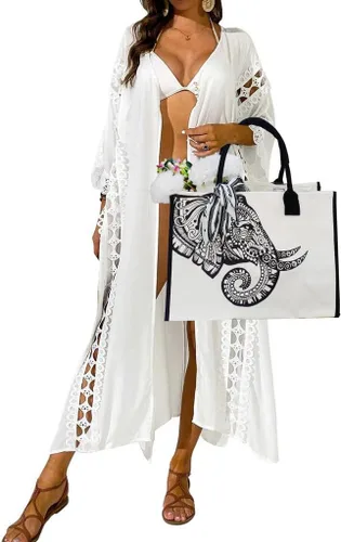 Vista 4 de Bolsas de lona grandes personalizadas, bolsas de playa reutilizables, regalos para mujeres, cumpleaños, con bolsillo interior, mandala