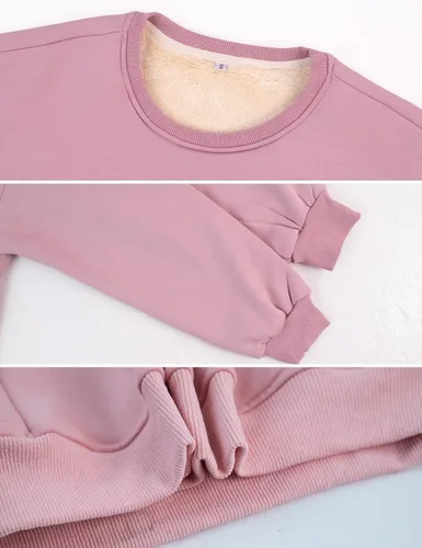 Vista 6 de Gihuo Sudadera de invierno con forro polar y cuello redondo para mujer