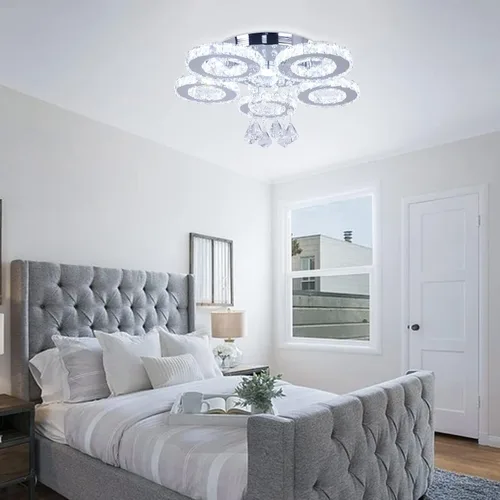Vista 4 de Lámpara de techo de cristal con 5 anillos, color blanco frío Lámpara de techo de cristal moderna LED para pasillo dormitorio baño cocina y entrada