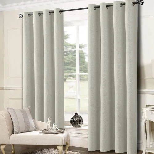 Vista 7 de SimpleHome Cortinas de Lino Blanco Crema 100% Opacas de 84 Pulgadas de Largo, Juego de 2 Paneles, Lino Sintético Texturizado para Sala de Estar