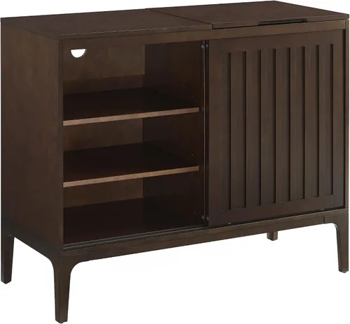 Vista 5 de Crosley Furniture Asher Media Console y soporte para tocadiscos con almacenamiento para discos de vinilo, color marrón oscuro