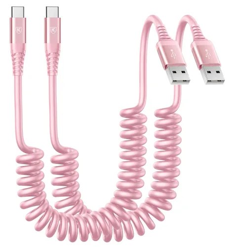 Vista 9 de Cable de carga USB tipo C de carga rápida, [2 paquetes, 3 pies] Cable de carga USB A a tipo C enrollado para automóvil USB-C compatible con iPhone