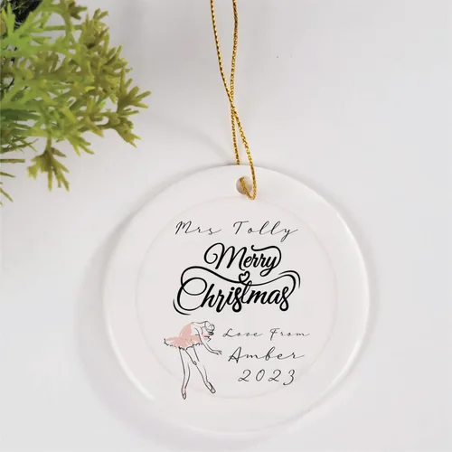 Vista 3 de Adorno con nombre personalizado, bailarina de ballet de Navidad, adorno personalizado para amantes del ballet, adornos de Navidad de ballerina