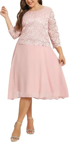 Vista 4 de Vestido de encaje de lentejuelas para mujer, talla grande, tallas grandes, para regalos para madres, ocasiones especiales, vestidos de fiesta de boda