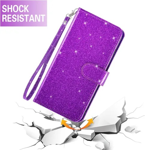 Vista 5 de Asuwish Funda para teléfono Cricket Icon 4 con protector de pantalla de vidrio templado y accesorios para celda, ranura para tarjetero, función Oro