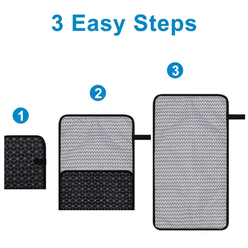 Vista 5 de Accmor Cambiador de pañales portátil, tapete cambiador de bebé impermeable, plegable y portátil, cambiador de viaje para bebé, negro