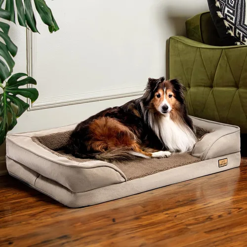 Vista 9 de Cama pequeña para perros de 26 pulgadas, sofá lavable de felpa para perros y gatos pequeños, cama rectangular suave para cachorros con base