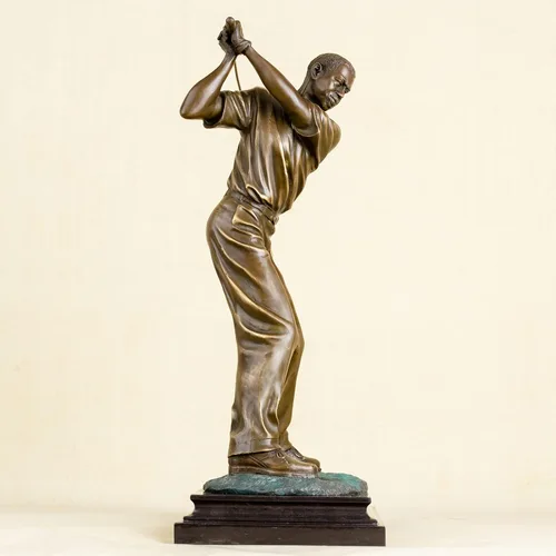 Vista 5 de Estatua de golfista de bronce, decoración para el hogar, 100% bronce, escultura de escultura, escultura masculina, regalo de arte