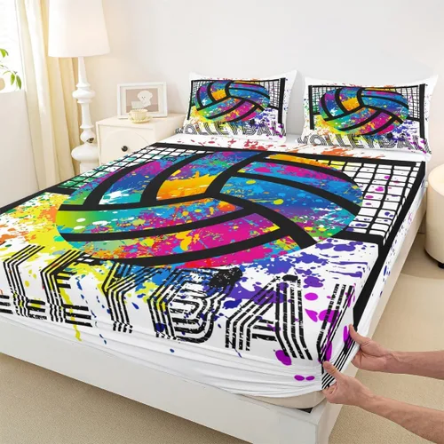 Vista 4 de Erosebridal Juego de ropa de cama de pelota de voleibol, tamaño individual, juegos de voleibol, juego de ropa de cama deportiva para niños, niñas