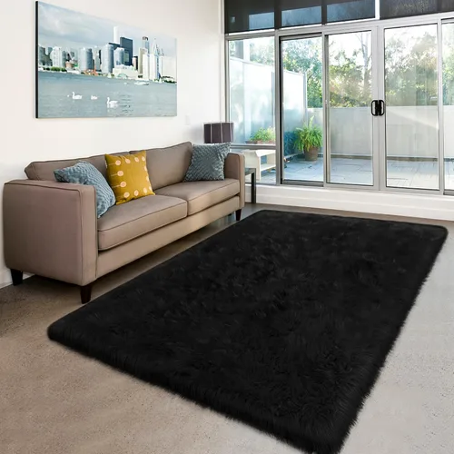 Vista 21 de Mini alfombra redonda negra de piel de oveja sintética de 15.7 pulgadas, alfombra circular esponjosa para silla, alfombra peluda para escritorio