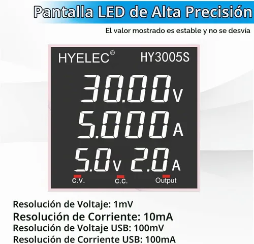 Vista 8 de Fuente de alimentación CC variable 30V 5A, Hyelec Fuente de alimentación regulada de conmutación ajustable con pantalla LED de 4 dígitos, ajustes