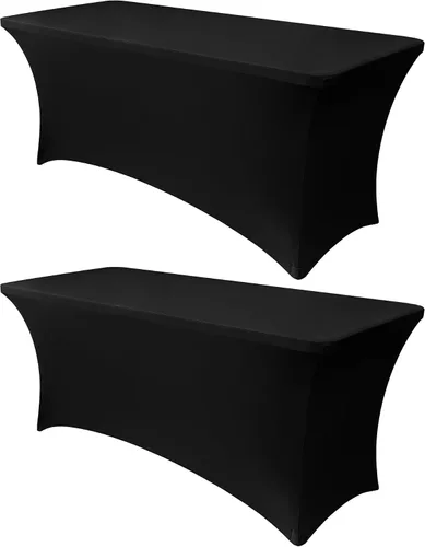 Vista 66 de Obstal Funda de mesa de elastano elástica de 4 pies para mesas plegables estándar, paquete de 2 manteles rectangulares universales ajustables