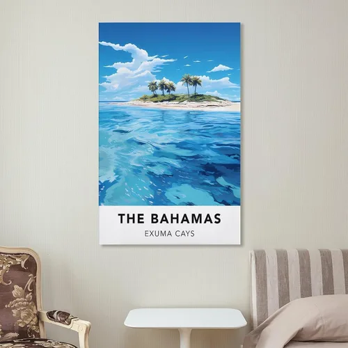 Vista 7 de Póster de viaje vintage de The Bahamas Exuma Cays de 08 x 12 pulgadas (7.9 x 11.8 in), póster de arte de pared y lienzo de arte de pared para sala