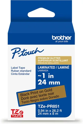 Vista 27 de Brother - Cinta laminada Negro sobre Amarillo, 24 mm Empaquetado al menudeo, Negro sobre blanco