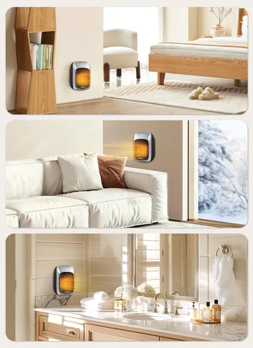 Vista 7 de GiveBest - Calentador de pared enchufable con control remoto, calentador de tomacorriente pequeño de 800 W con termostato ajustable, función