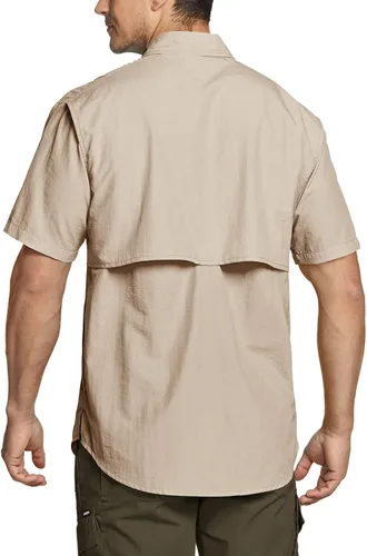 Vista 2 de TSLA Camisa de pesca de alto rendimiento para hombre, camisa transpirable con botones UPF 50+, camisa de manga corta para recreación al aire libre