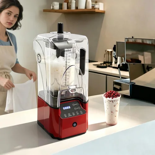 Vista 8 de Licuadora insonorizada, licuadora comercial de encimera de batido de 2200 W, rojo