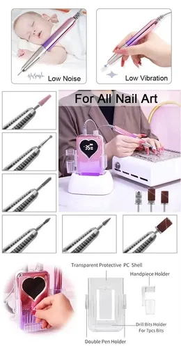 Vista 3 de Taladro de uñas de color degradado portátil recargable inalámbrico taladro de uñas 35000Rpm