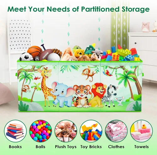 Vista 4 de Cofre de Juguetes Grande Organizador con Tapa Abatible para Niños, Caja de Almacenamiento de Juguetes Oxford Plegable con Asas para Niños y Niñas